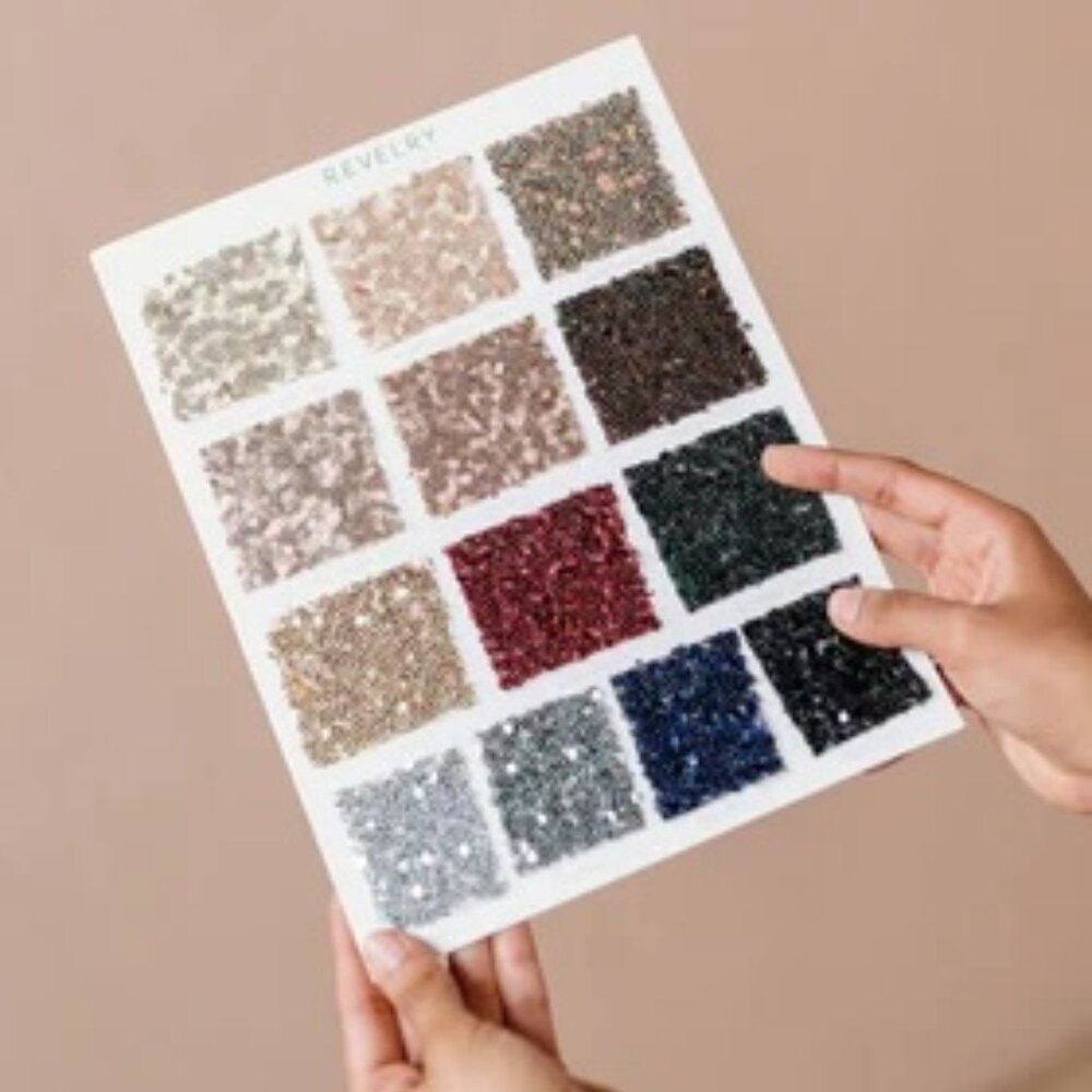 Revelry fabric samples - 7 samples - sequin, satin, chiffon, crepe